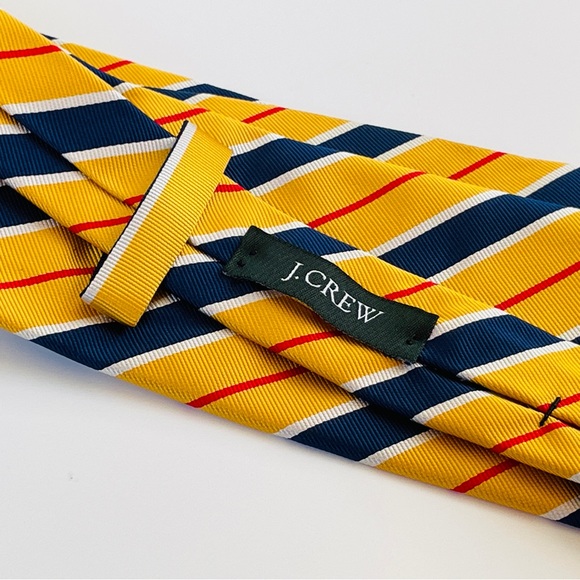 J. Crew Yellow Striped Necktie 100% Silk, made in the USA - Picture 3 of 7